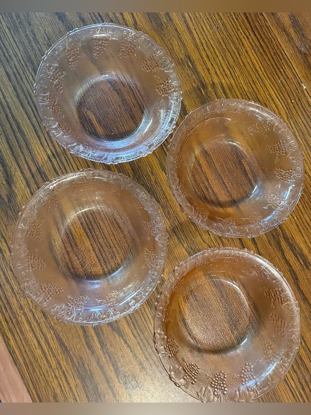 KIG Indonesia Set of 4 Pressed Glass Bowls  Rose Pink Grape Pattern Vintage